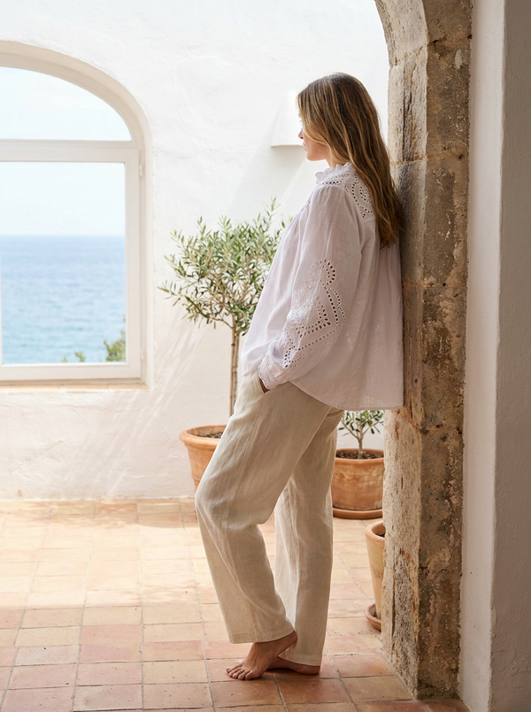 Blusa de lino con bordado mujer — broderie