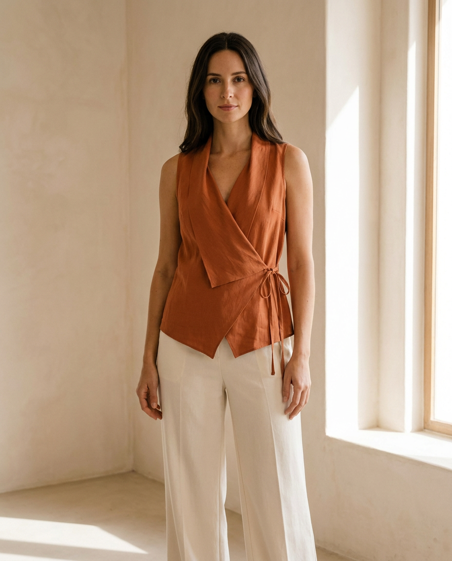 Blusa cruzada sin mangas mujer — lazo lateral — 7