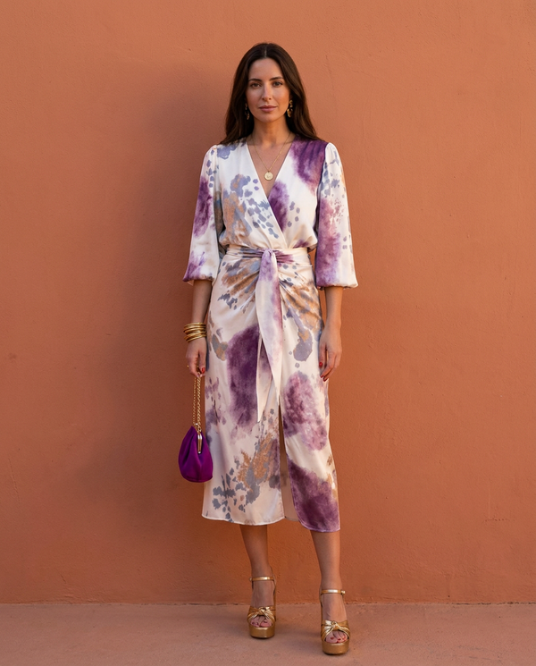 Conjunto dos piezas mujer — blusa cruzada y falda de flores