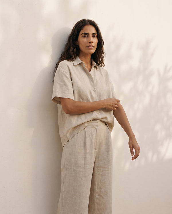 Conjunto de lino mujer — camisa oversize y pantalón wide leg