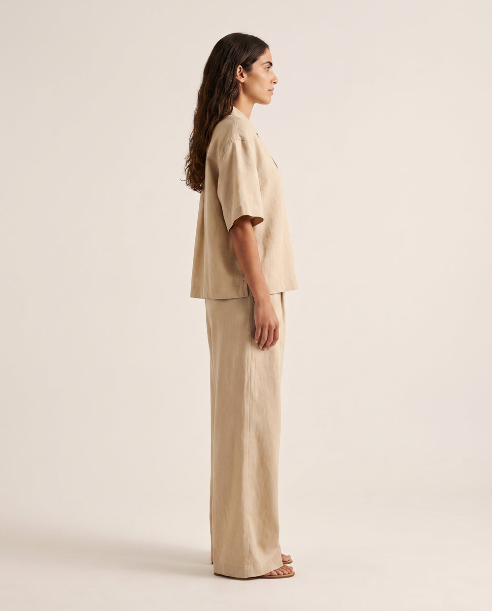 Conjunto de lino mujer — camisa oversize y pantalón wide leg — 4