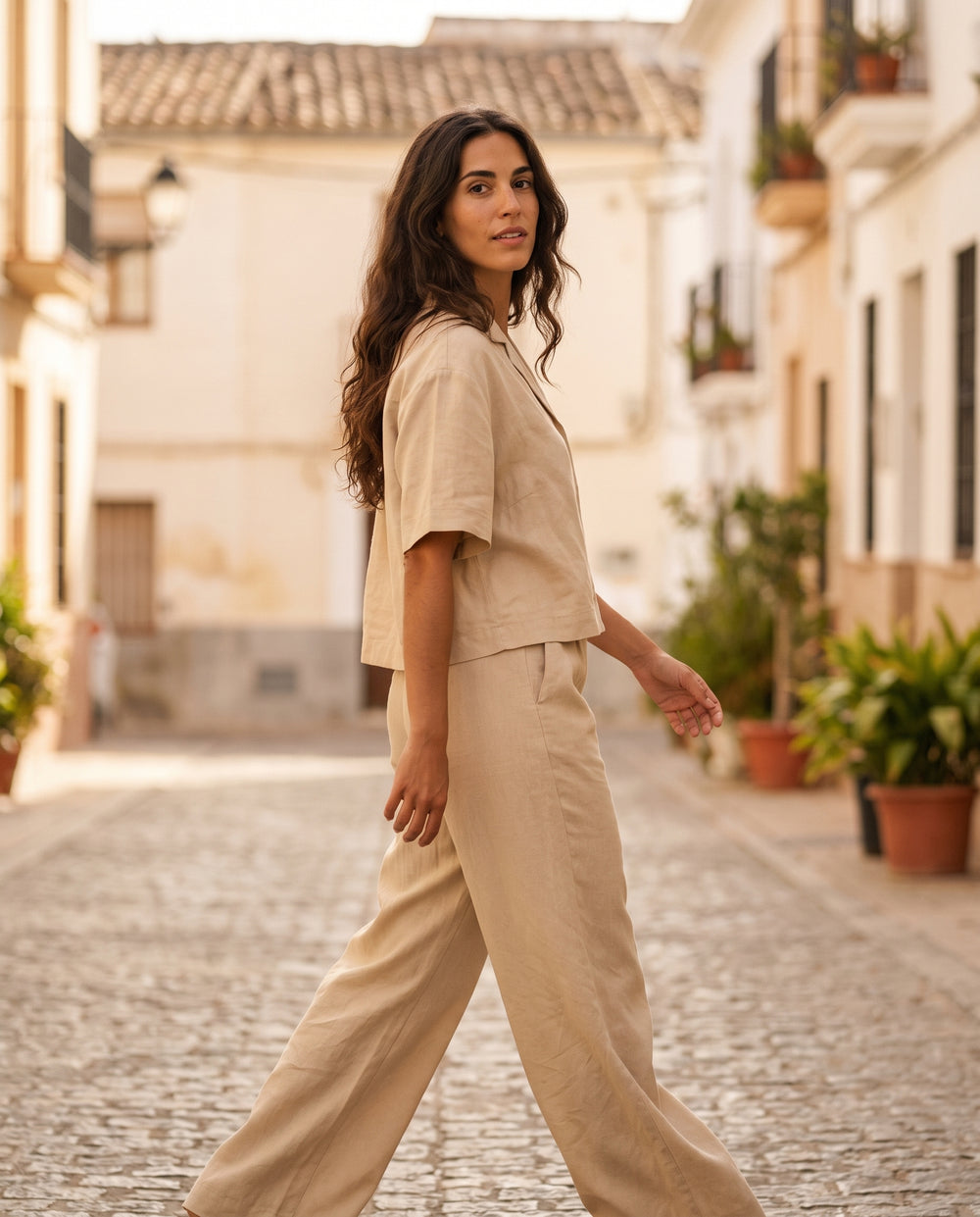 Conjunto de lino mujer — camisa oversize y pantalón wide leg — 6