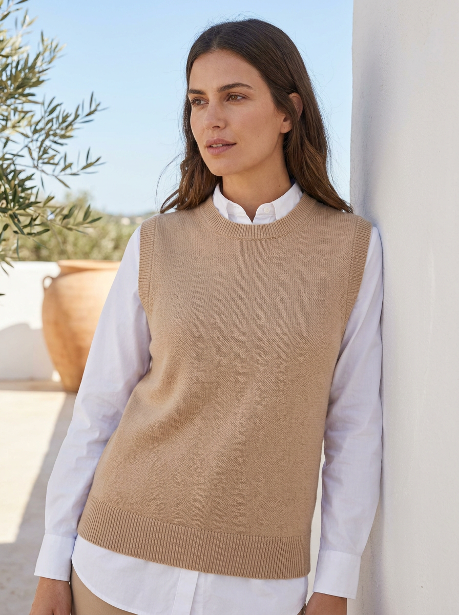 Chaleco de punto sin mangas mujer — cuello en pico — 1