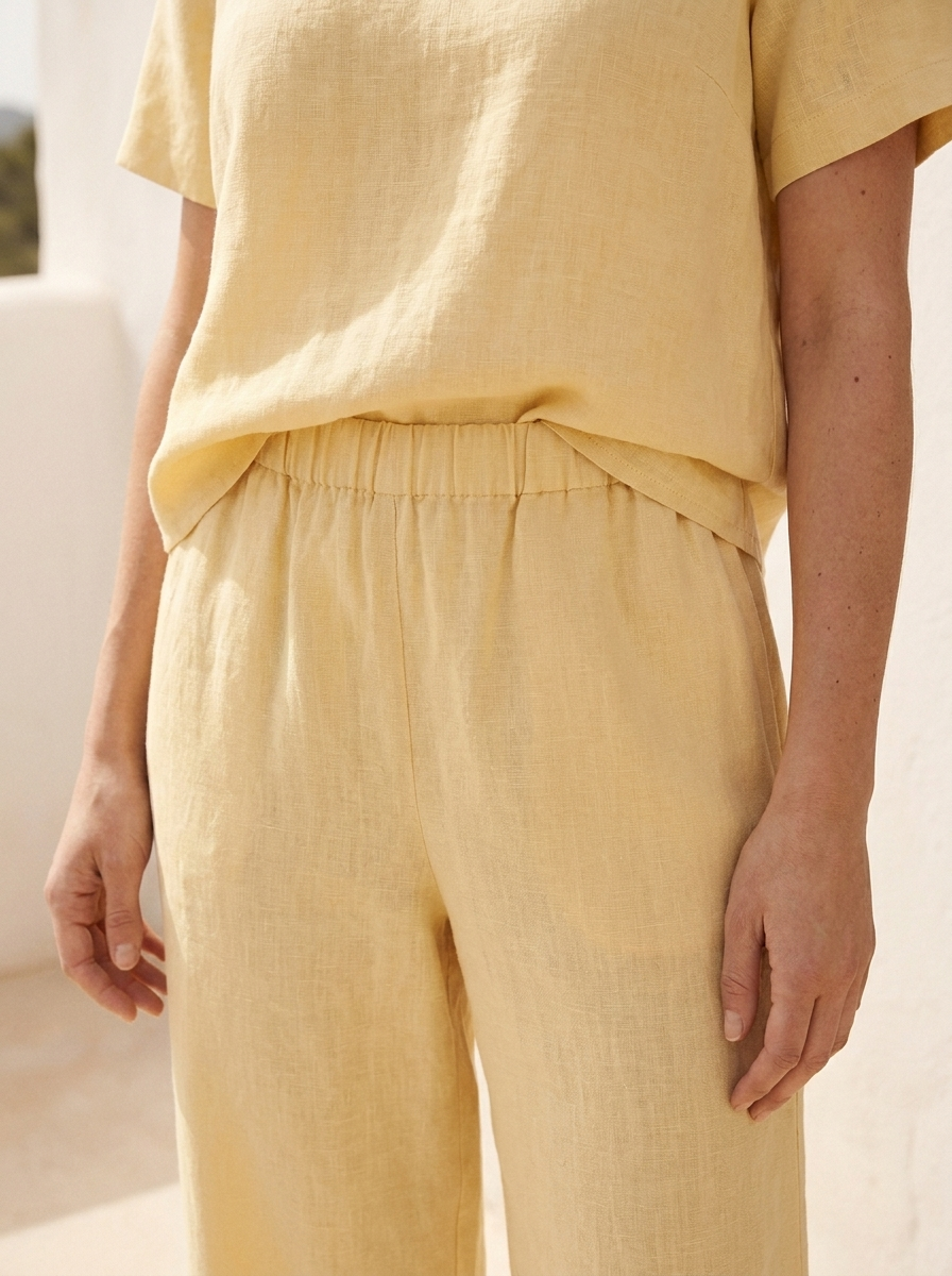 Conjunto coordinado mujer — top y pantalón (lino, mantequilla) — 3