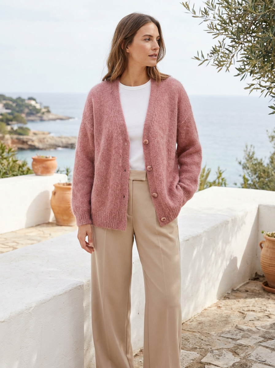 Cárdigan de mohair mujer — punto suave — 1