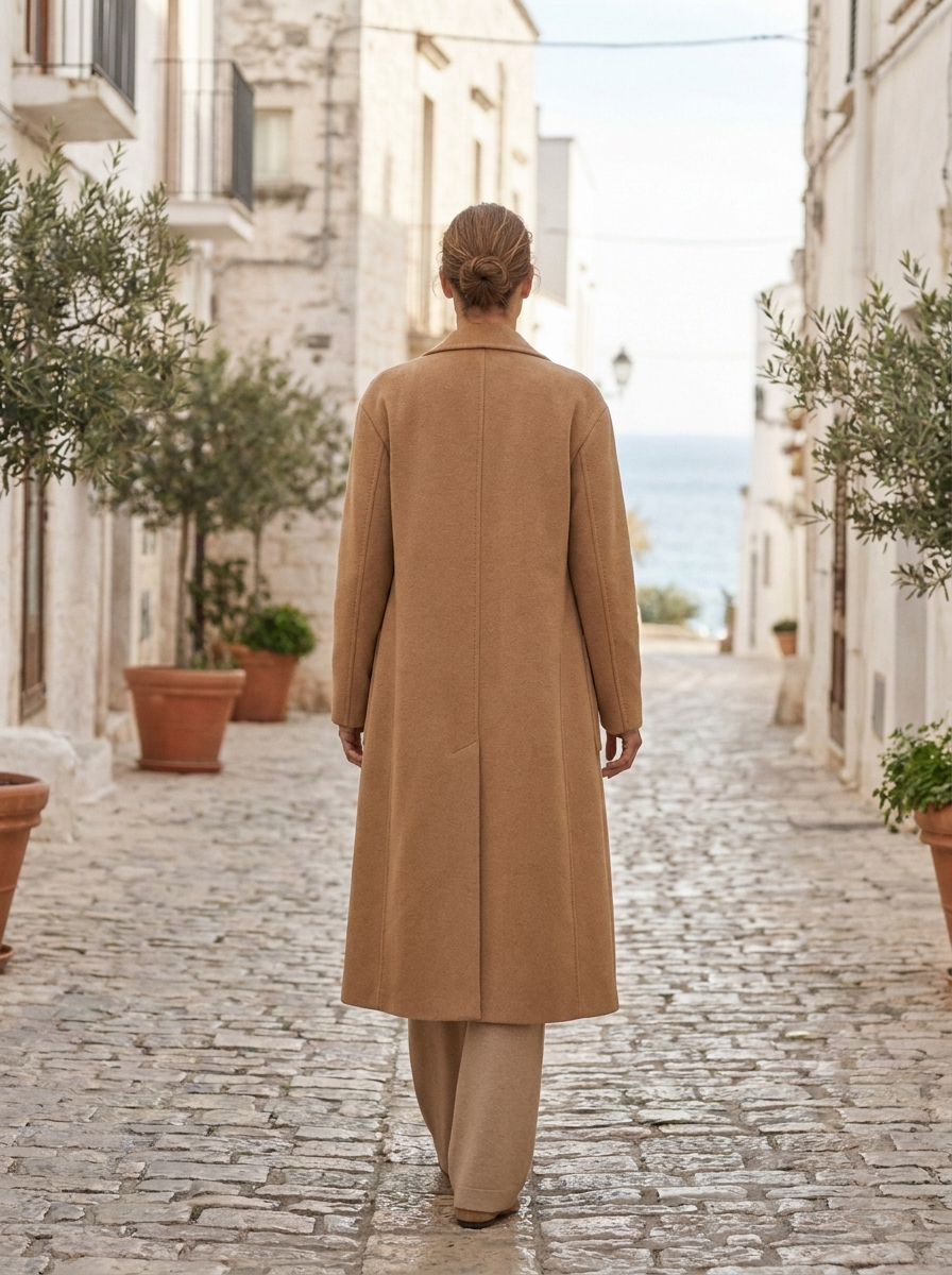 Abrigo largo mujer — corte sastre de lana — 2