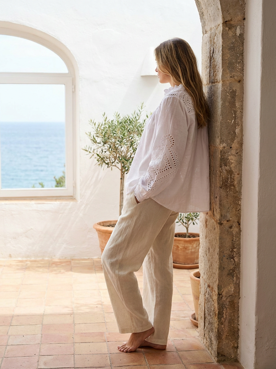 Blusa de lino con bordado mujer — broderie — 1