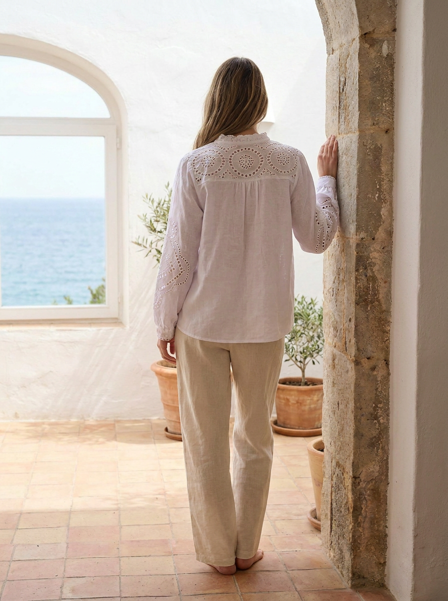 Blusa de lino con bordado mujer — broderie — 2