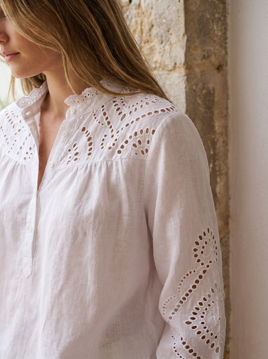 Blusa de lino con bordado mujer — broderie — 3