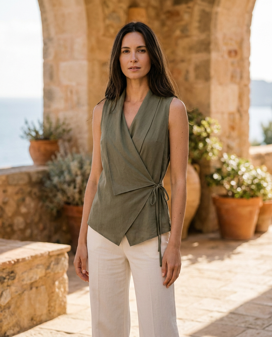 Blusa cruzada sin mangas mujer — lazo lateral — 6
