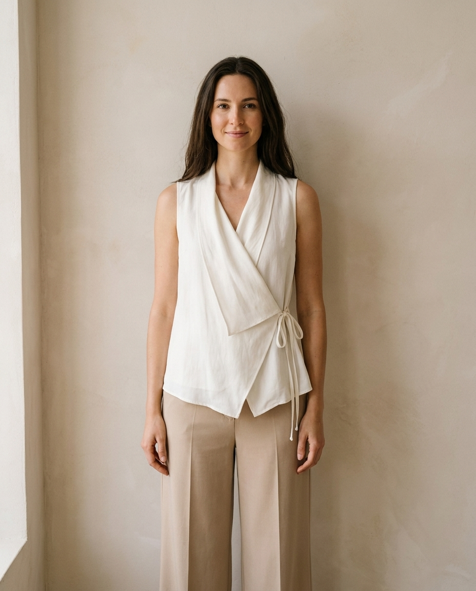 Blusa cruzada sin mangas mujer — lazo lateral — 1