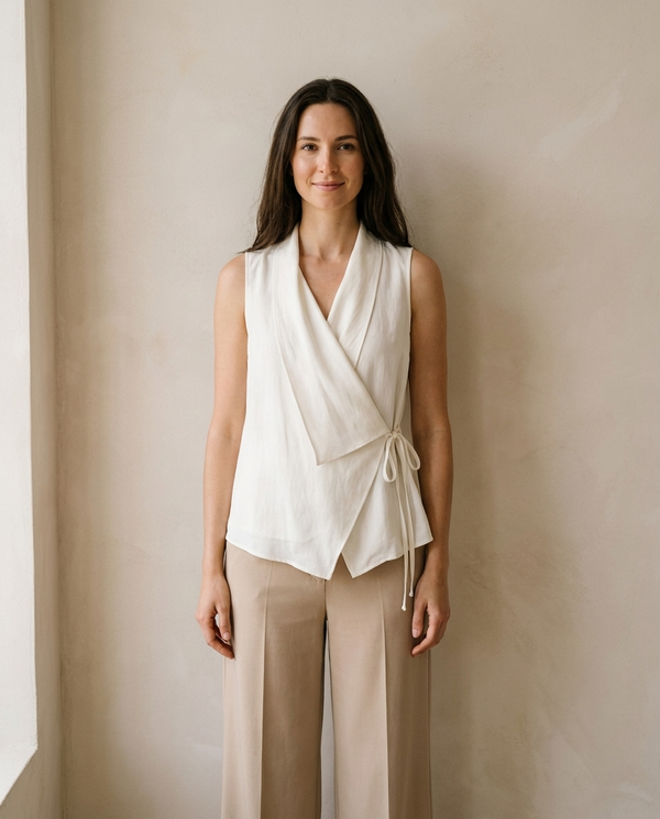 Blusa cruzada sin mangas mujer — lazo lateral
